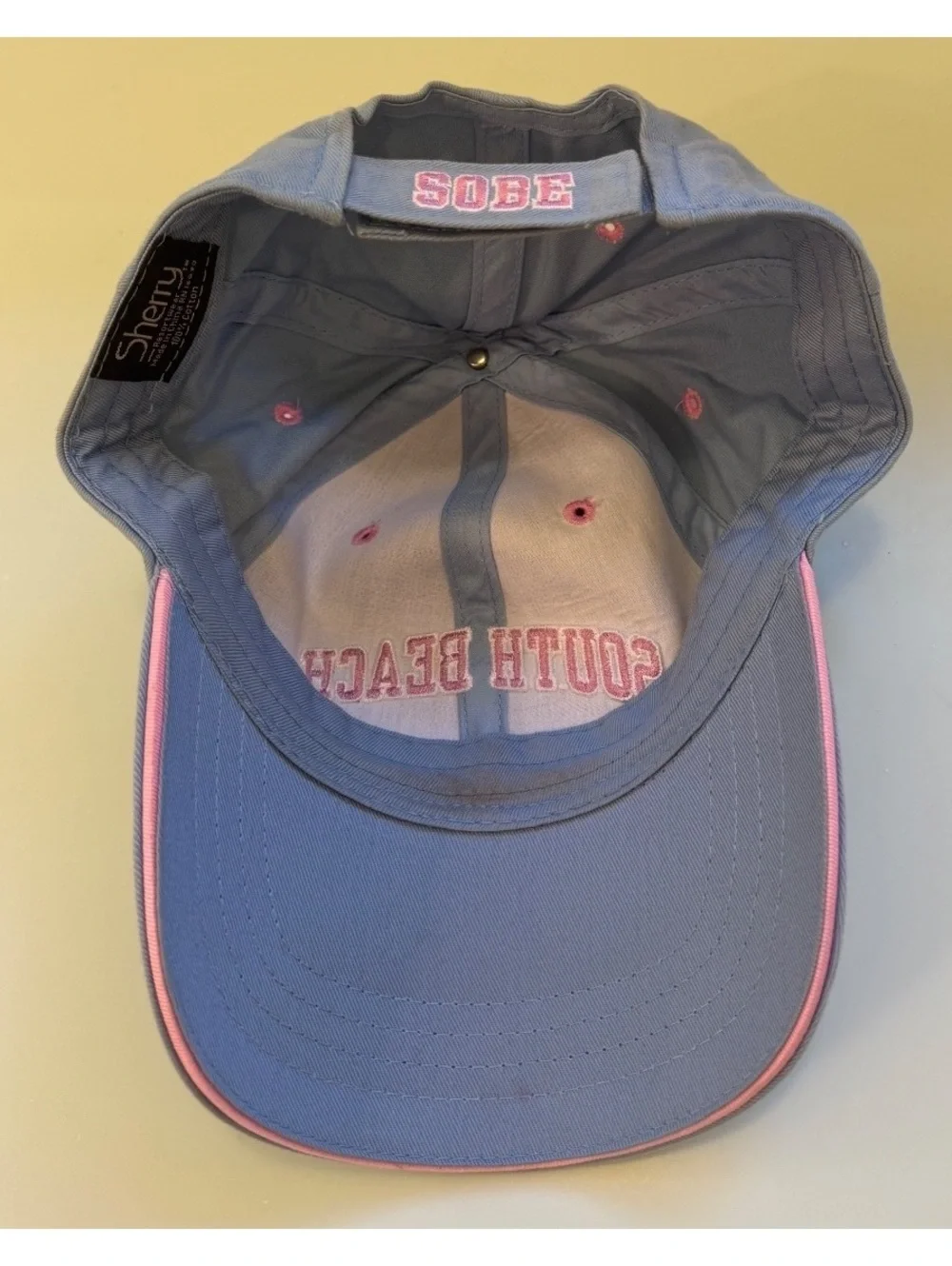 Sherry South Beach Light Blue and Pink Cotton Baseball Cap
